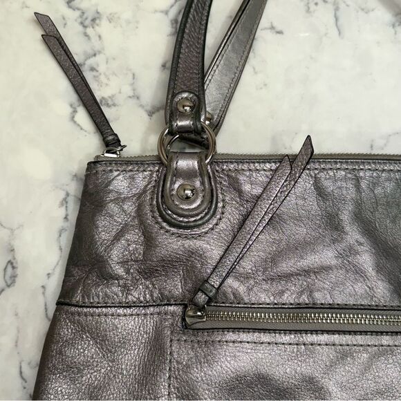 COACH POPPY LEATHER GLAM TOTE BAG ANTHRACITE vintage - Picture 4 of 16